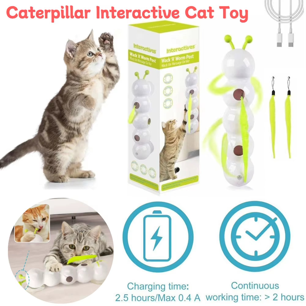 Exciting Caterpillar Teasing Cat Toy - Motion Activated, Rechargeable, and Interactive Fun for Indoor Cats!