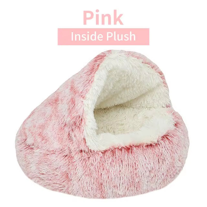 Cozy 2-in-1 Soft Plush Pet Bed for Cats and Small Dogs - Semi Closed Nesting Cave