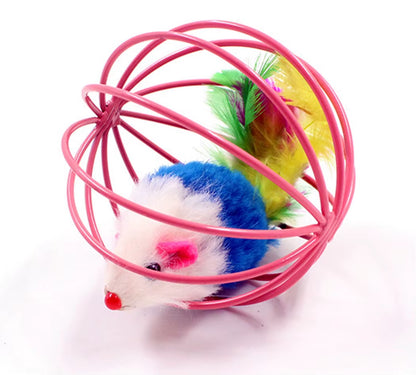 Exciting Feather Mice Ball Cage Toy for Kittens - Creative Playtime Fun for Your Feline Friend!