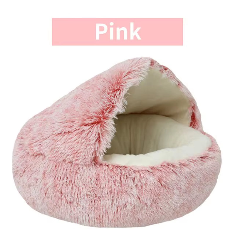 Cozy 2-in-1 Soft Plush Pet Bed for Cats and Small Dogs - Semi Closed Nesting Cave