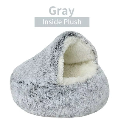 Cozy 2-in-1 Soft Plush Pet Bed for Cats and Small Dogs - Semi Closed Nesting Cave