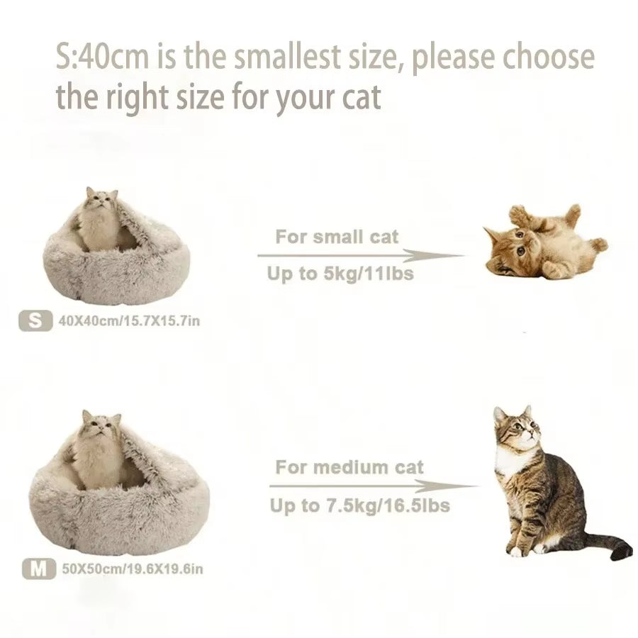 Cozy 2-in-1 Soft Plush Pet Bed for Cats and Small Dogs - Semi Closed Nesting Cave