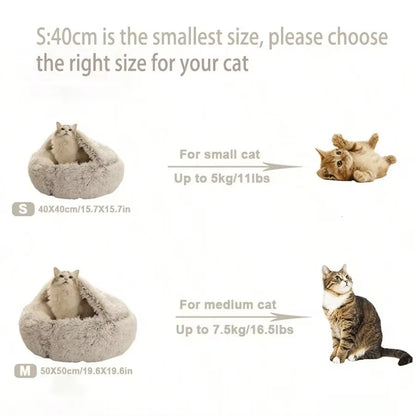 Cozy 2-in-1 Soft Plush Pet Bed for Cats and Small Dogs - Semi Closed Nesting Cave