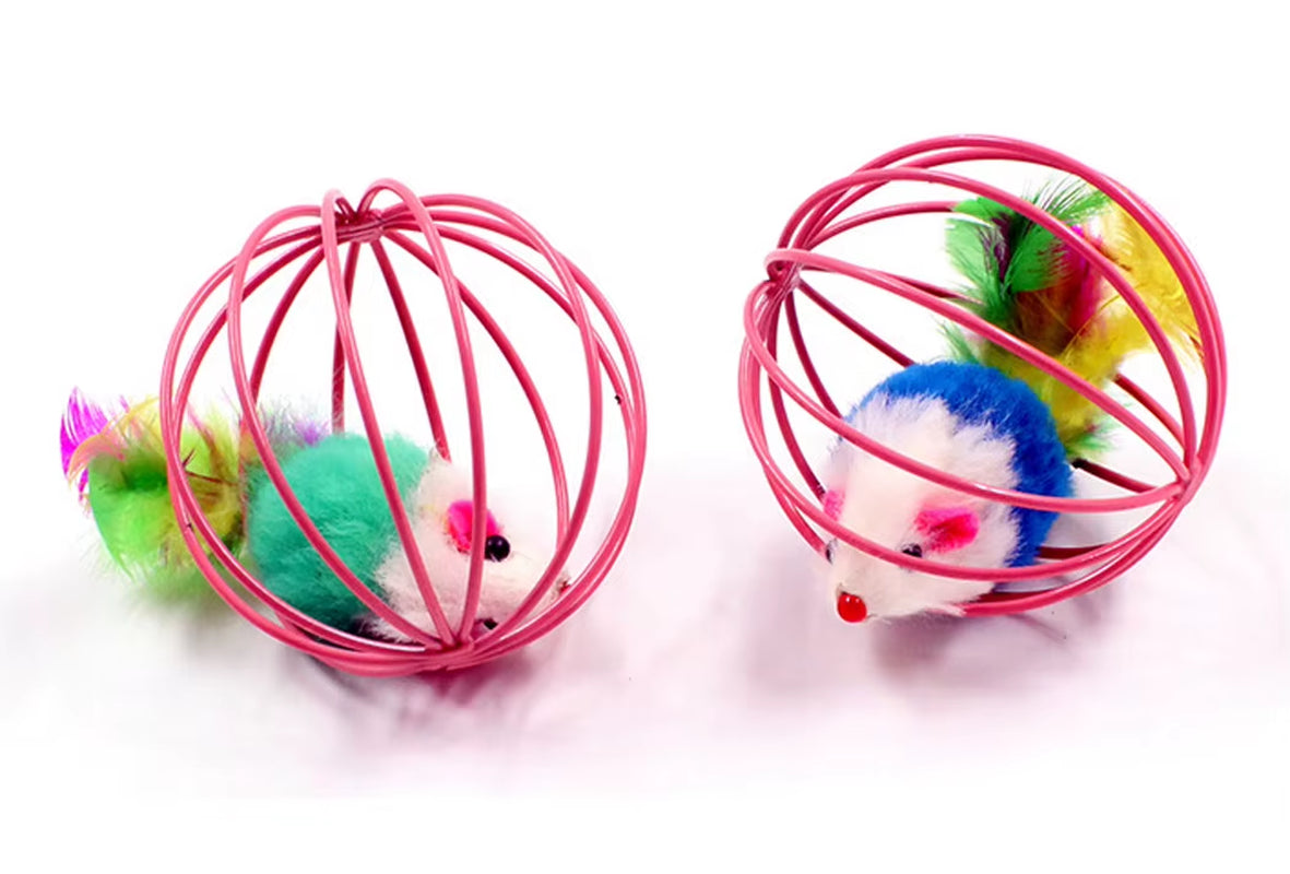 Exciting Feather Mice Ball Cage Toy for Kittens - Creative Playtime Fun for Your Feline Friend!