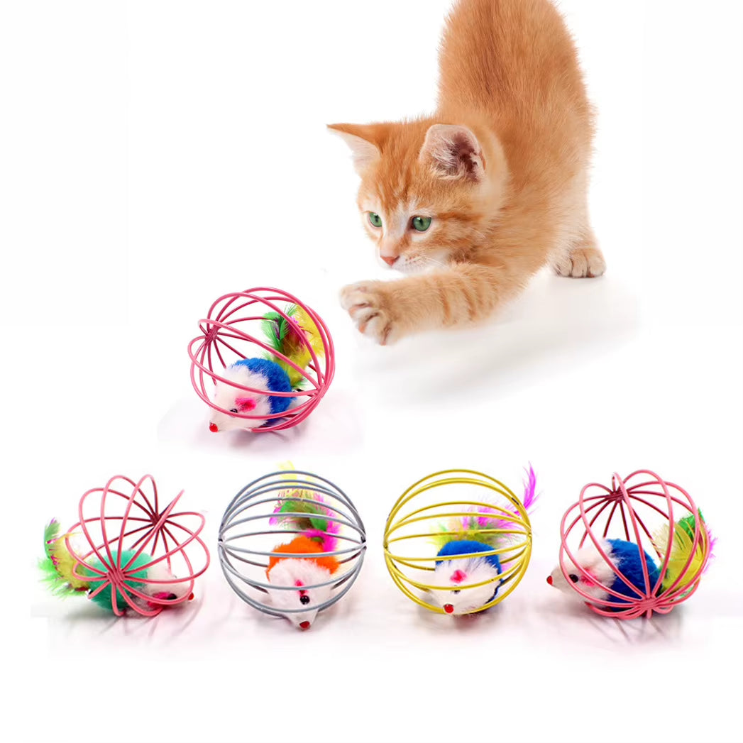 Exciting Feather Mice Ball Cage Toy for Kittens - Creative Playtime Fun for Your Feline Friend!