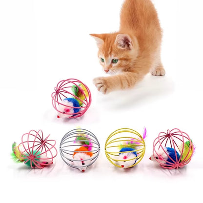 Exciting Feather Mice Ball Cage Toy for Kittens - Creative Playtime Fun for Your Feline Friend!