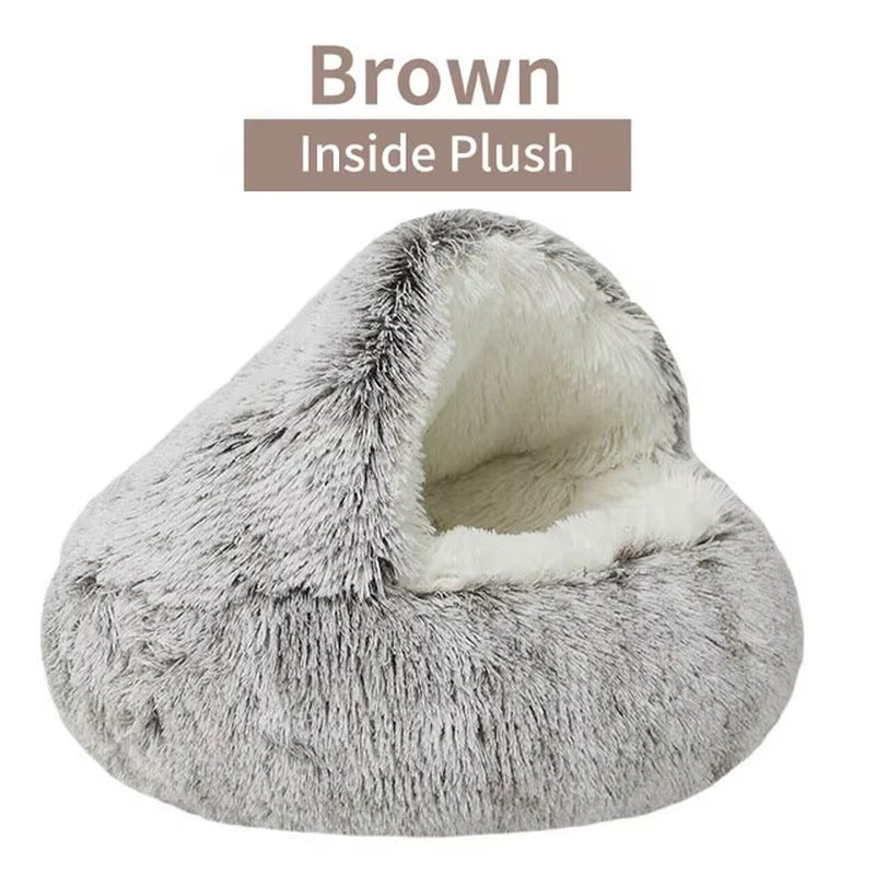 Cozy 2-in-1 Soft Plush Pet Bed for Cats and Small Dogs - Semi Closed Nesting Cave