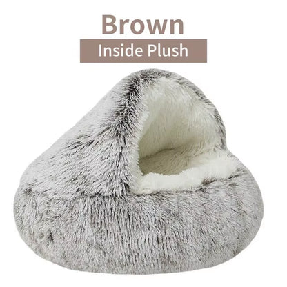 Cozy 2-in-1 Soft Plush Pet Bed for Cats and Small Dogs - Semi Closed Nesting Cave