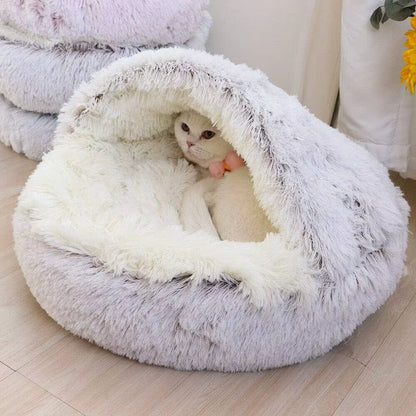 Cozy 2-in-1 Soft Plush Pet Bed for Cats and Small Dogs - Semi Closed Nesting Cave