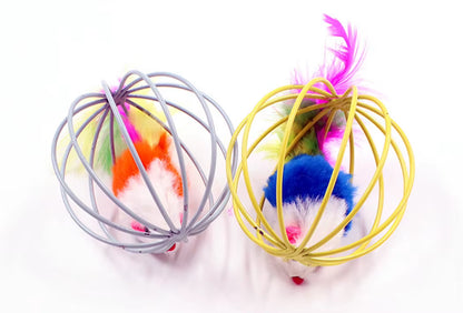 Exciting Feather Mice Ball Cage Toy for Kittens - Creative Playtime Fun for Your Feline Friend!