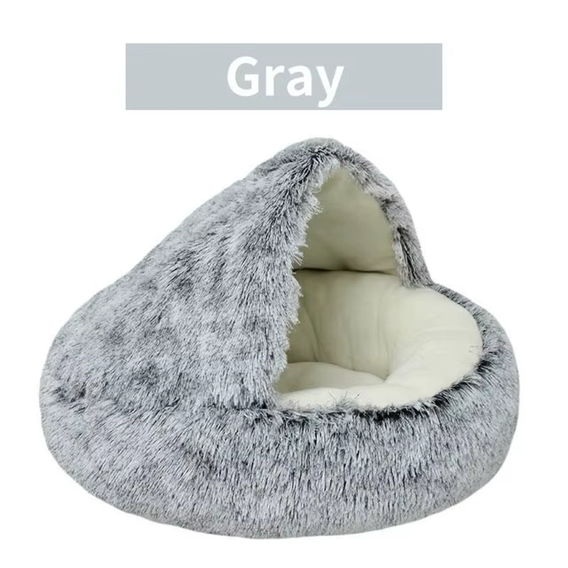 Cozy 2-in-1 Soft Plush Pet Bed for Cats and Small Dogs - Semi Closed Nesting Cave