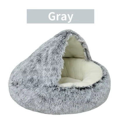 Cozy 2-in-1 Soft Plush Pet Bed for Cats and Small Dogs - Semi Closed Nesting Cave