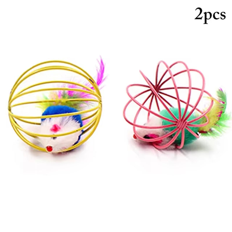 Exciting Feather Mice Ball Cage Toy for Kittens - Creative Playtime Fun for Your Feline Friend!