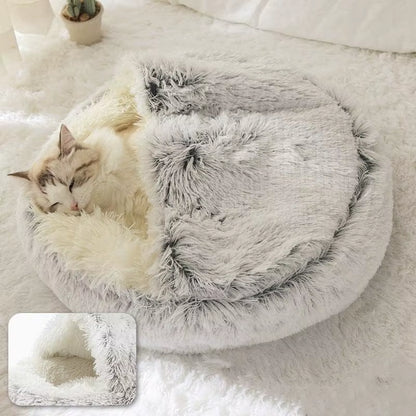 Cozy 2-in-1 Soft Plush Pet Bed for Cats and Small Dogs - Semi Closed Nesting Cave