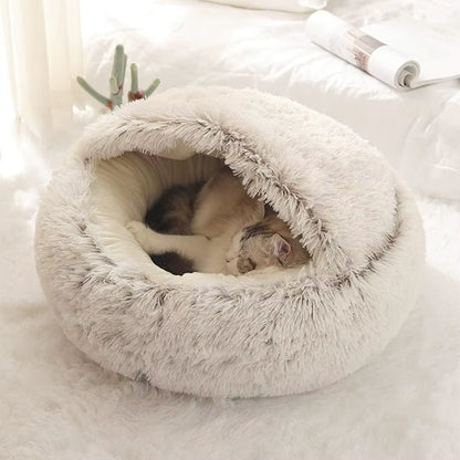 Cozy 2-in-1 Soft Plush Pet Bed for Cats and Small Dogs - Semi Closed Nesting Cave