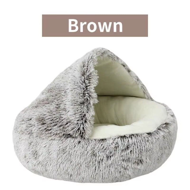Cozy 2-in-1 Soft Plush Pet Bed for Cats and Small Dogs - Semi Closed Nesting Cave