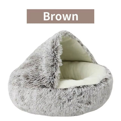 Cozy 2-in-1 Soft Plush Pet Bed for Cats and Small Dogs - Semi Closed Nesting Cave