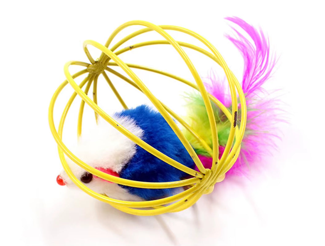Exciting Feather Mice Ball Cage Toy for Kittens - Creative Playtime Fun for Your Feline Friend!